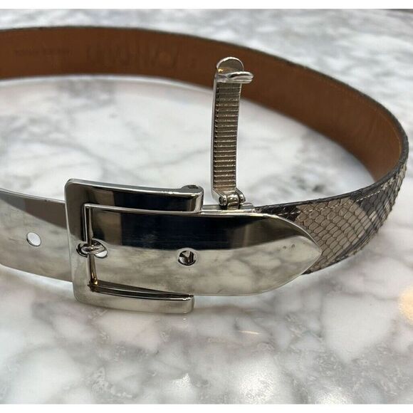 JOAN & DAVID Womans Belt GENUINE PYTHON Size Small Silver Buckle And End Tip - Picture 2 of 9